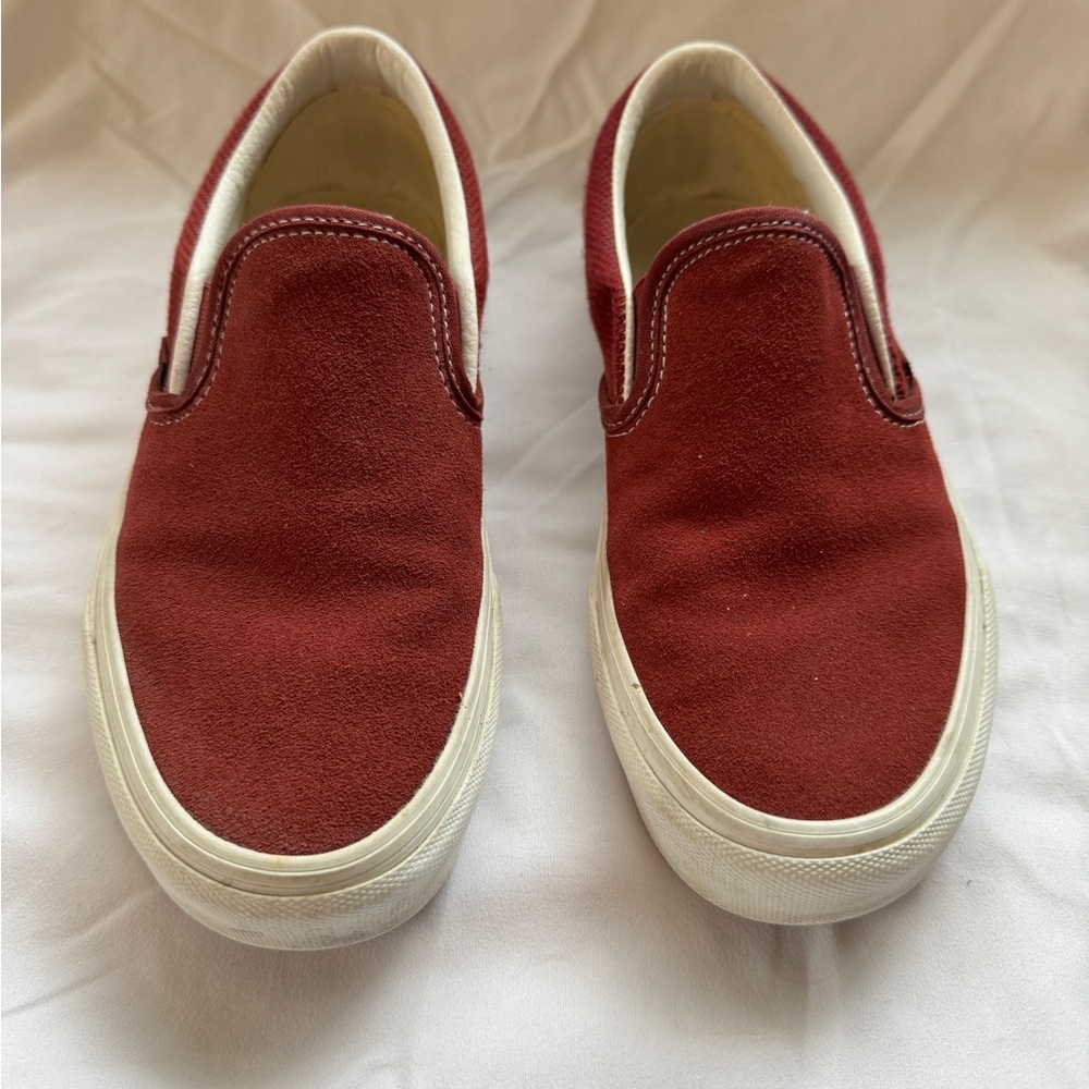 Vans Slip-On Sneakers in Burgundy and White Trim